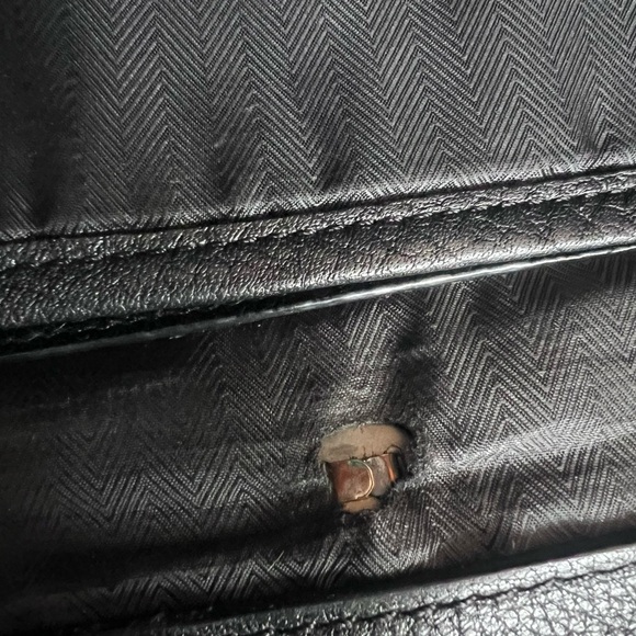 Banana Republic Black Pebbled Genuine Leather Messenger Laptop Bag Fabric Strap - Picture 8 of 13